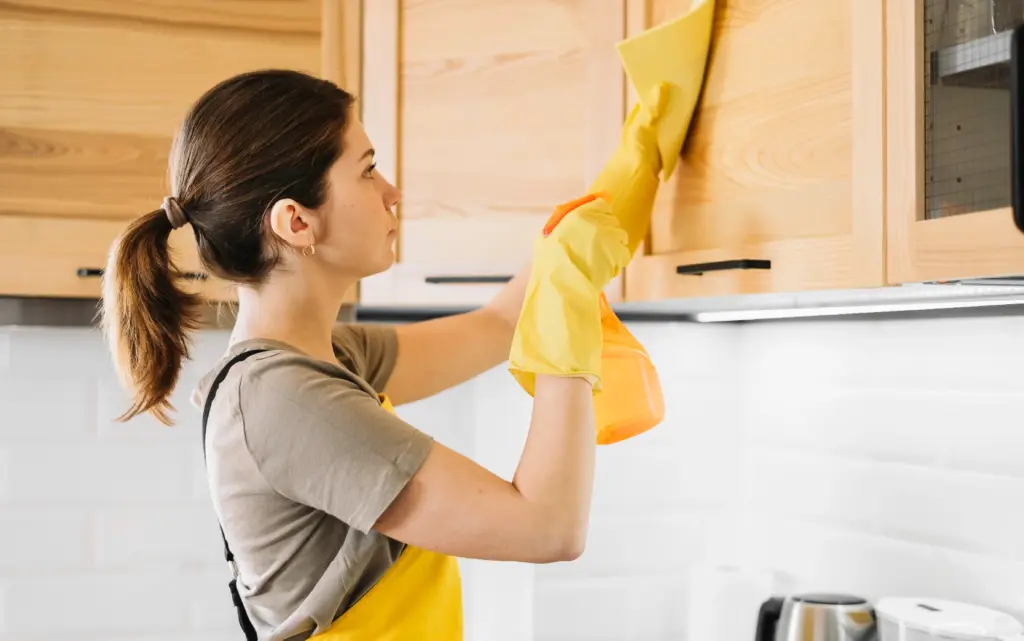 Haushaltshilfe in Zeuthen reinigt Küchenschrank professionelle Haushaltshilfe Zeuthen